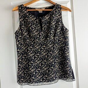 Allison Taylor Black Tan Print Silk Sleeveless Top